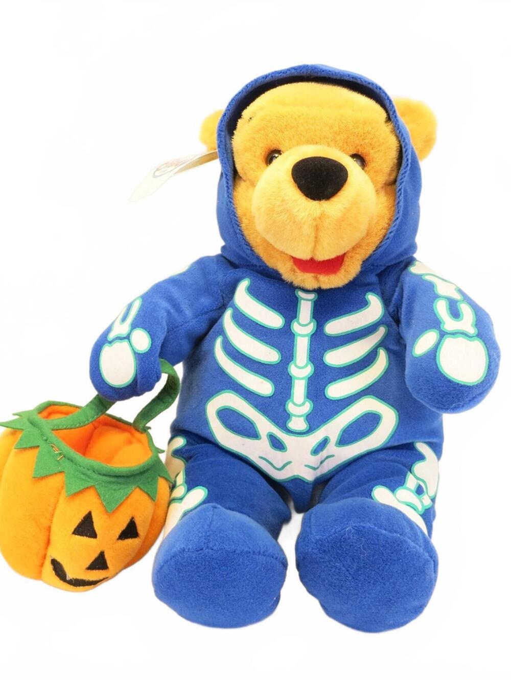 Disney Store Winnie The Pooh Halloween 13" Plush Doll Skeleton Costume Pumpkin